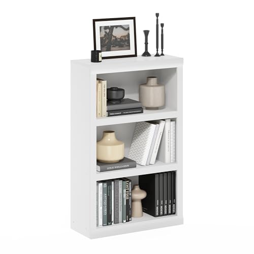 Furinno Rail Book Shelf, 3-Tier Bookshelf with Open Shelf, Bookcase with Classic Style Edges, 10 x 24.6 x 39, for Organization and Storage, for Living Room, Bedroom, Home Office, White - color: White, size: 3-Tier, 10 x 24.6 x 39