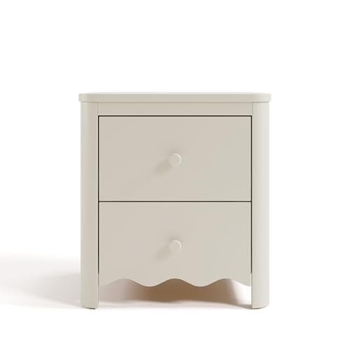 Storkcraft Casablanca 2 Drawer Nightstand, Frosted Oat | GREENGUARD Gold Certified, Storage for Kids Bedroom, Premium Wood Nightstand with Iconic Wave Detailing and Rounded Posts - color: Frosted Oat, style: Nightstand