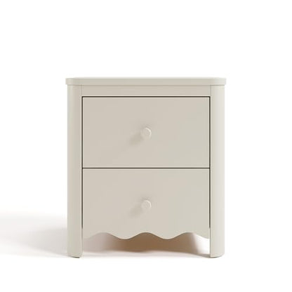 Storkcraft Casablanca 2 Drawer Nightstand, Frosted Oat | GREENGUARD Gold Certified, Storage for Kids Bedroom, Premium Wood Nightstand with Iconic Wave Detailing and Rounded Posts - color: Frosted Oat, style: Nightstand