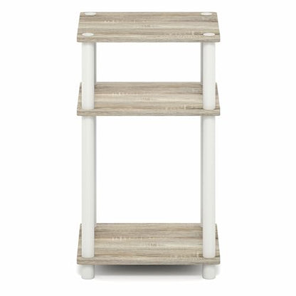 Furinno Turn-N-Tube 3-Tier Toolless Side Table, Narrow Printer Stand with Open Shelf, End Table, Night Stand, for Living Room, Bedroom, Light Oak - color: Light Oak/White