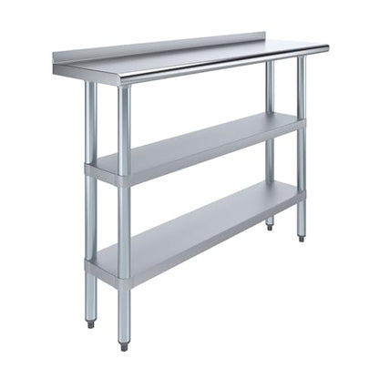 AmGood Stainless Steel Work Table with 1.5" Backsplash and 2 Shelves | Metal Kitchen Food Prep Table | NSF (48" Long x 14" Deep) - size: 48" Long x 14" Deep