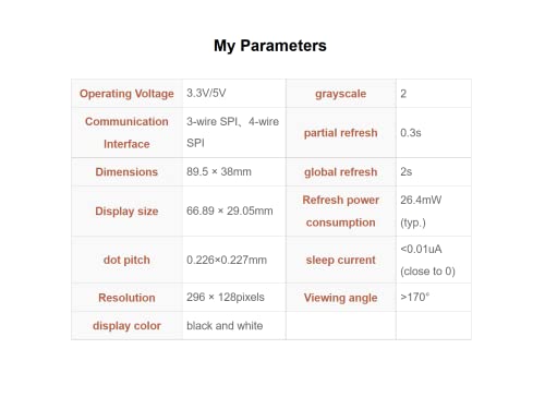 2.9inch e-Paper Display Module, 296x128 Resolution 3.3V/5V Two-Color epaper Display E-Ink Screen Module SPI Interface Compatible with Raspberry Pi/Arduino/Jetson Nano,Support Partial Refresh