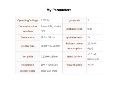 2.9inch e-Paper Display Module, 296x128 Resolution 3.3V/5V Two-Color epaper Display E-Ink Screen Module SPI Interface Compatible with Raspberry Pi/Arduino/Jetson Nano,Support Partial Refresh
