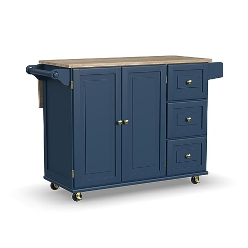 Homestyles Mobile Kitchen Island Cart with Wood Top and Dropleaf Breakfast Bar, Blue - color: Blue