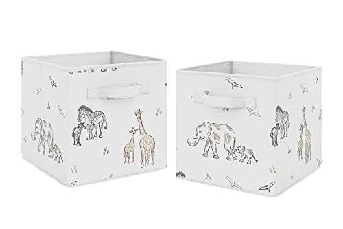 Sweet Jojo Designs Jungle Safari Animals Foldable Fabric Storage Cube Bins Boxes Organizer Toys Baby Taupe Black and White Gender Neutral Elephant Giraffe Wildlife Adventure Zebra Serengeti - Set of 2 - color: Multicolor