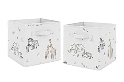 Sweet Jojo Designs Jungle Safari Animals Foldable Fabric Storage Cube Bins Boxes Organizer Toys Baby Taupe Black and White Gender Neutral Elephant Giraffe Wildlife Adventure Zebra Serengeti - Set of 2 - color: Multicolor
