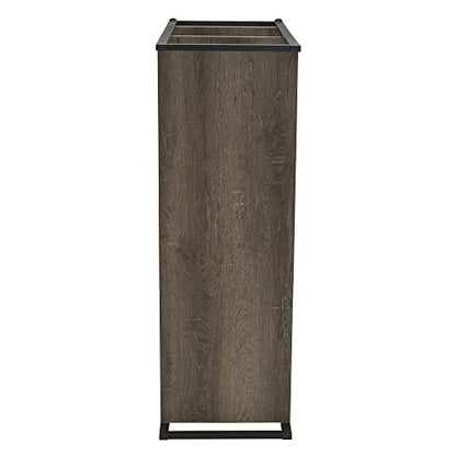 Household Essentials Wide 3‑Shelf Open Storage Bookshelf in Oak Rustic Wood Grain and White Metal Frame, Ashwood - color: Ashwood