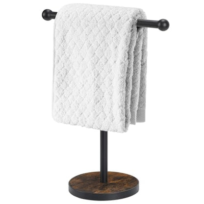 YINMIT Towel Holder Stand, T-Shape Height 15” Wood Countertop Hand Towel Stand, Hand Towel Racks with Heavy Base for Bathroom Kitchen Countertop Vanity - color: Brown 1 Tier