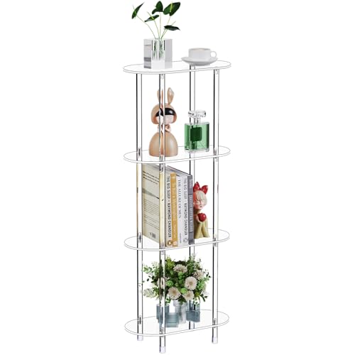 Clear Acrylic Narrow Side Table for Small Spaces, 15.75" L x 7.87" W x 38.7" H, 4 Tier Oval Slim End Table Nightstand, Small Minimalist Skinny Bedside Table for Bedroom, Bathroom, Living Room - size: 4 Tier 1-Pack 38.7"H