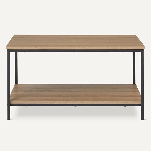 Amazon Basics Rectangular Coffee Table with Bottom Shelf, Living Room Center Table, Wooden, 19.9" D x 31.5" W x 16.5" H - color: Oak, style: coffee table