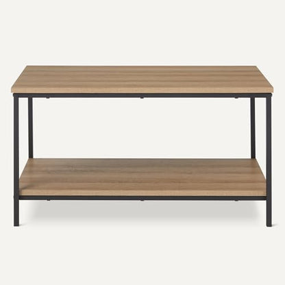 Amazon Basics Rectangular Coffee Table with Bottom Shelf, Living Room Center Table, Wooden, 19.9" D x 31.5" W x 16.5" H - color: Oak, style: coffee table