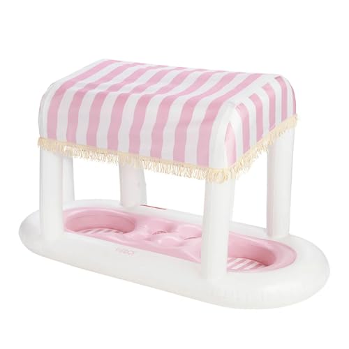 FUNBOY Giant Floating Pink Cabana Stripe Drink Station, Removable Fabric Shade with Fringe, Perfect for Parties, Table-Top Decorations and in-Pool Refreshments. - color: Pink