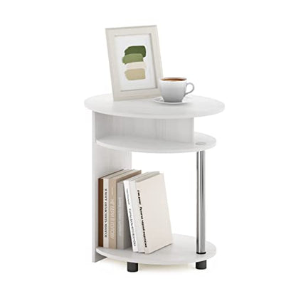 3-Tier Round End Table with Oval Tabletop, Bedside Table with Open Shelf, Night Stand, Side Table, for Bedroom, Living Room, White Oak, Stainless Steel Tubes - color: White Oak/Stainless Steel, size: 3 Tier, Set of 1