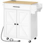 HOOBRO Kitchen Island with Power Outlet, Rolling Kitchen Island with Large Worktop, Kitchen Island Cart with Spice Rack and Drawer, Island Table for Dining Room, White and Natural WN88UZD01 - color: Natural + White