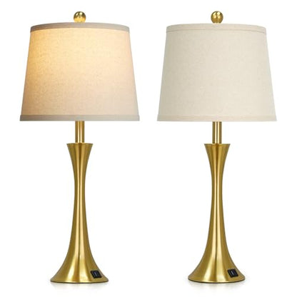Rinweey 27.5" Gold Lamps for Living Room, Touch Control 3-Way Dimmable Bedside Nightstand Lamps Bedroom Lamp,Modern Gold Table Lamp with USB A+C Ports,Tall Lamps for Living Room End Table（1Pack） - color: Gold (1 Pack)