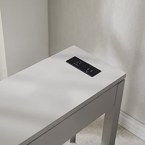 Leick Home 9080-GR Cade Wood Side Table with Drawer and AC/USB Outlet, Gray - color: Grey, size: Chairside
