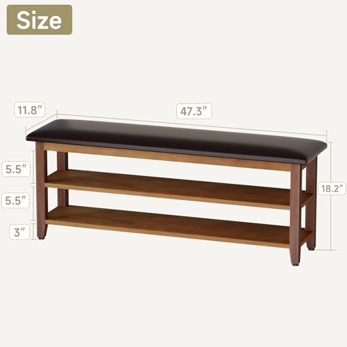 Shoe Bench with Leather Cushion,Rubberwood Bench with Shoe Rack | 2-Tier Shoe Storage Organizer for Entryway,Hallway,Living Room - size: 2-Tier-47.3"