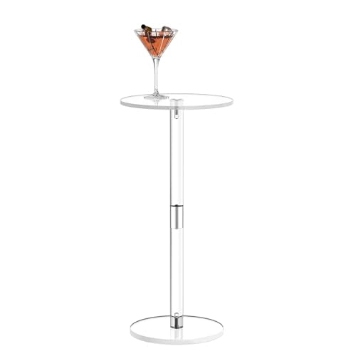 HMYHUM Acrylic Drink Table for Small Spaces, 10" L x 10" W x 21.3" H, Drink Side/End Table for Living Room, Round, Easy Assembly, Clear - size: 10 inch