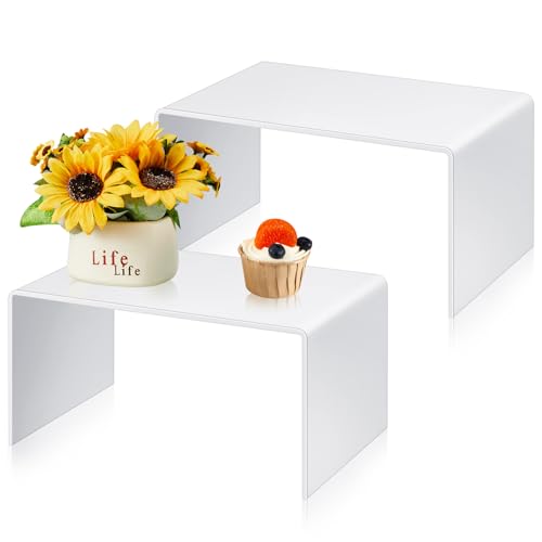 RattanView 2 Pcs 14 Inch Large Acrylic Risers Display Stands 5 mm Thick Acrylic Shelf Riser Showcase for Collectibles Jewelry Cupcakes Food Figures Perfume Cabinet (White) - color: White, size: 14 Inch, 5 mm