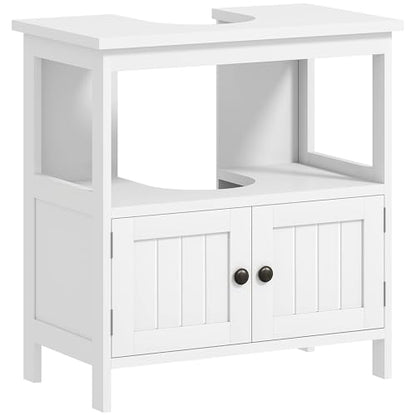 kleankin Pedestal Sink Storage Cabinet, Bathroom Under Sink Cabinet with 2 Doors and Open Shelf, Bathroom Vanity, White - color: White