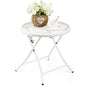 TeoKJ Folding Outdoor Side Tables, Anti Rust Small Patio Table Round Metal Nightstand with Flower Cutouts for Porch Yard Balcony Deck Lawn, White - color: White