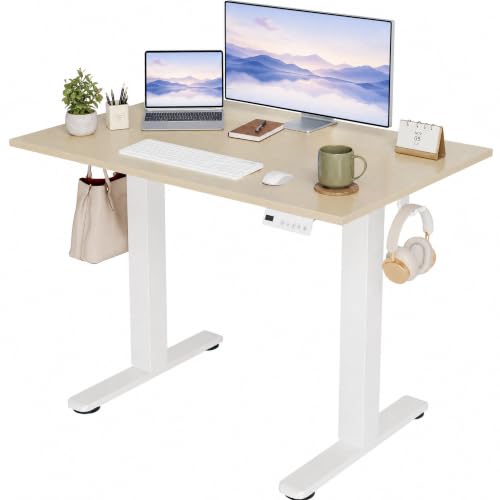 Claiks Electric Standing Desk, 40 x 24 Inch Height Adjustable Sit Stand Desk for Home Office, Computer Desk with Memory Presets, Cable Management & Headphone Hooks, 156 lbs Capacity, Nature - color: Nature, size: 40 Inch