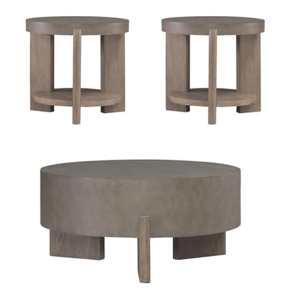 Liberty Furniture Affinity 3 Piece Set - Round Cocktail Table, 2 End Tables - Dusty Taupe Faux Concrete Tops - size: 3 Piece- Round Cocktail Table, 2 End Tables