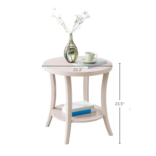 Roundhill Furniture Perth Contemporary Round End Table with Shelf - color: Pink