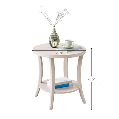 Roundhill Furniture Perth Contemporary Round End Table with Shelf - color: Pink