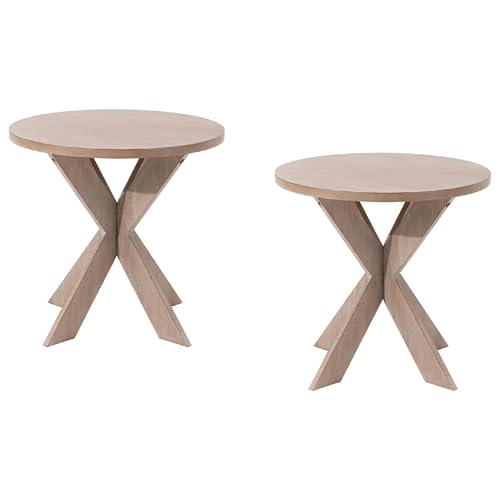 Set of 2 Farmhouse Cross Leg end Table, French Country Accent Side Table for Family, Dinning or Living Room, Small Spaces, Modern, Round, Vintage Grey Finish. (2 Pack) - color: Crossed Leg
