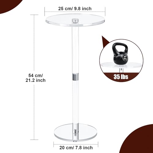 9.8" Round Clear Acrylic End Table - Modern Small Space Side Table for Living Room, Bedroom, Office, Outdoor | Sturdy, Easy to Install, Multi-Purpose - size: Small-9.8in