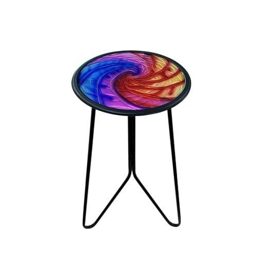 LIFFY Patio Side Tables,12" Metal Outdoor Side Table with Colorful Glass Tabletop,Small Round Decorative Metal End Table & Plant Tables for Home Garden Yard Balcony - color: Multi Color-12 Inches