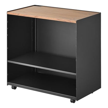 Yamazaki Home Tower Mobile Hideaway Storage Cart – Rolling Printer Stand with Adjustable Shelves, Hidden Storage, Rolling Cart with Wheels, Mobile Office Organizer, Utility Cart, 23" - Steel + Wood - - color: Black