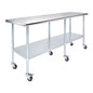 AmGood 84" Long x 24" Deep Stainless Steel Table with Casters - size: 84" Long x 24" Deep