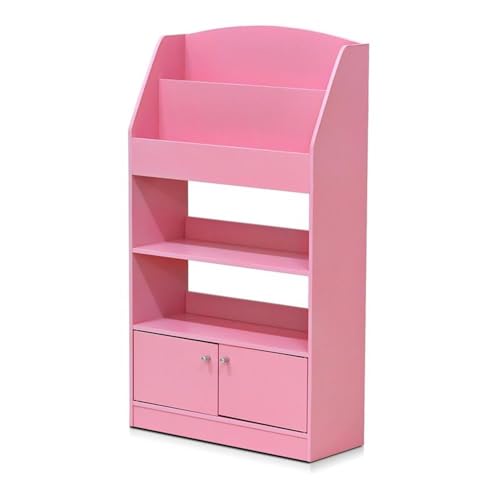 Furinno Lova Magazine/Bookshelf with Storage Cabinet, Pink, 9.45D x 24.57W x 43.31H in - color: Pink, size: 6-Shelf with Doors