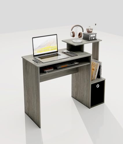 Computer Desk with Drawers, Study Table with Storage Shelves Keyboard Tray for Home Office Bedroom Living Room, Oak Grey/Black - color: French Oak Grey