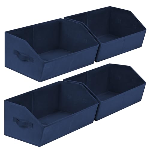 Closet Baskets for Shelves Trapezoid - Decorative Storage Baskets with Handle, Closet Bins for Organization, Shelf Storage Bins for Clothes, Books, Home, Office, 4 Pack, Navy Blue - color: Navy Blue, size: Large -4 Pack