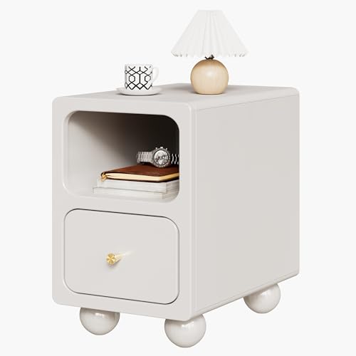 11.7” Small White Nightstand, Solid Wood Narrow Nightstand with Drawers, Mid Century Modern Nightstand, Small Beside Table with Open Storage Shelf for Bedroom - color: A.white, size: 11.7*15*18.5 Inch