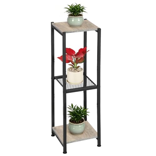 Dipion Extra Tall Plant Stand Indoor,40 Inch Plant Stands,3 Tier Metal Plant Stand with Heavy Duty Wood and Metal Mesh Shelf,Greige and Black