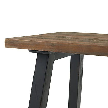 Alaterre Furniture Adam 48 in. Solid Pine Wood Desk, Rustic Industrial Style with Distressed Black Sawhorse Legs, Natural Wood Finish, Home Office Workstation, 48 in. W x 23 in. D x 30 in. H - size: 48"W