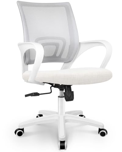 NEO CHAIR Office Desk Computer Chair Ergonomic Mesh Gaming Cushion Seat with Comfy Lumbar Mid Back Support Adjustable Height Swivel Rolling Wheels for Home Task (Ivory) | Breathable Mesh Back with Lumbar Support, Height Adjustment, Smooth Rolling Casters