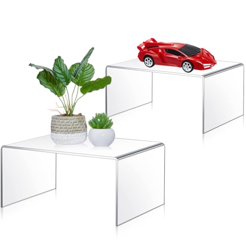 RattanView 2 Pcs 10 Inch, 12 Inch Large Acrylic Risers Display Stands 5 mm Thick Acrylic Shelf Riser Showcase for Collectibles Jewelry Cupcakes Food Figures Perfume Cabinet (Clear) - color: Clear, size: 10 Inch, 12 Inch, 5 mm