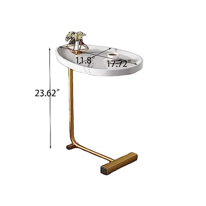 C-Shaped Side Table & End Table for Small Spaces and Living Room, Modern Nightstand Suit for Sofa Couch and Bed, White Oval top with Golden Metal Frame 2PCS 17.72"X11.8"X23.62" - color: White