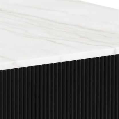 Furniture of America Beryl Modern Rectangle White Genuine Marble Top Coffee Table with Fluted Pedestal Base and Gold Stainless Steel Accent, Low Profile Table for Living Room, Home Office, Black - size: Coffee table, style: Rectangle