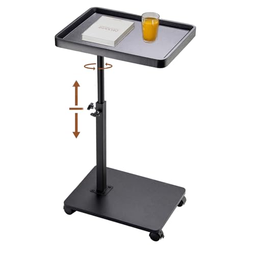 Adjustable C Shaped Side Table, C Table End Tables with Wheels for Sofa, 360° Swivel Sofa Tables for Livingroom,Bedroom,Study and Small Spaces (Glossy Black) - color: Glossy Black With Wheels