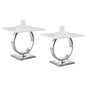 Asday 23.6" White and Silver End Tables Set of 2, Modern Side Tables with Glossy Wooden Top and Stainless Steel U-Shaped Base, Accent Tables for Living Room, Bedroom, Lounge - color: White and Silver, size: Set of 2