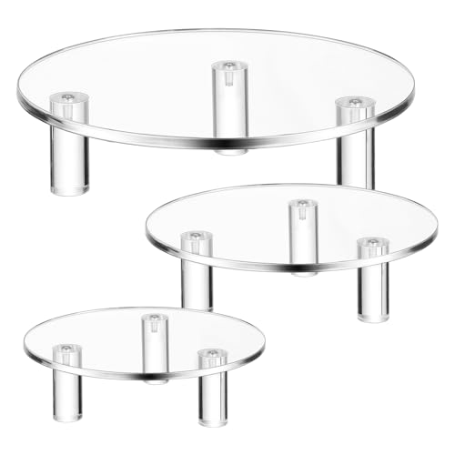 Lineshading 3 Pcs Round Acrylic Display Riser Clear Round Stands Clear Pedestal Riser Board for Cake Plant Dessert Jewelry Collectible Cupcake Figure Wedding Birthday Party Decor(8'',10'',12'') - size: 8'',10'',12'', style: Round