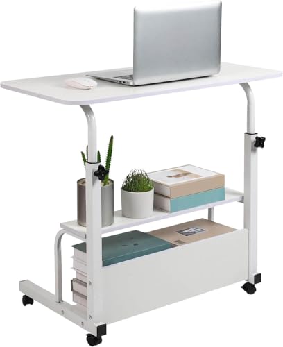 Adjustable Height Mobile Computer Desk for Small Space Rolling Writing with Wheels Corner Home Office Study Portable Bedrooms Work Desk Standing Table Sizes 31.5X15.7 Inches White - color: Modern White