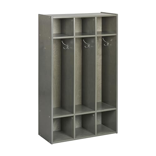 ECR4Kids Streamline 3-Section Coat Locker with Cubby Storage, Classroom Furniture, Grey Wash - color: Grey Wash