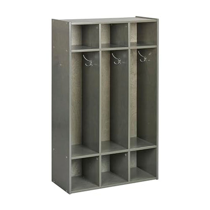 ECR4Kids Streamline 3-Section Coat Locker with Cubby Storage, Classroom Furniture, Grey Wash - color: Grey Wash